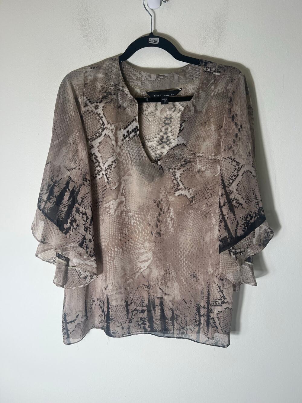 Atina Cristina Grey Black Snakeprint Long Sleeve Top Sz S